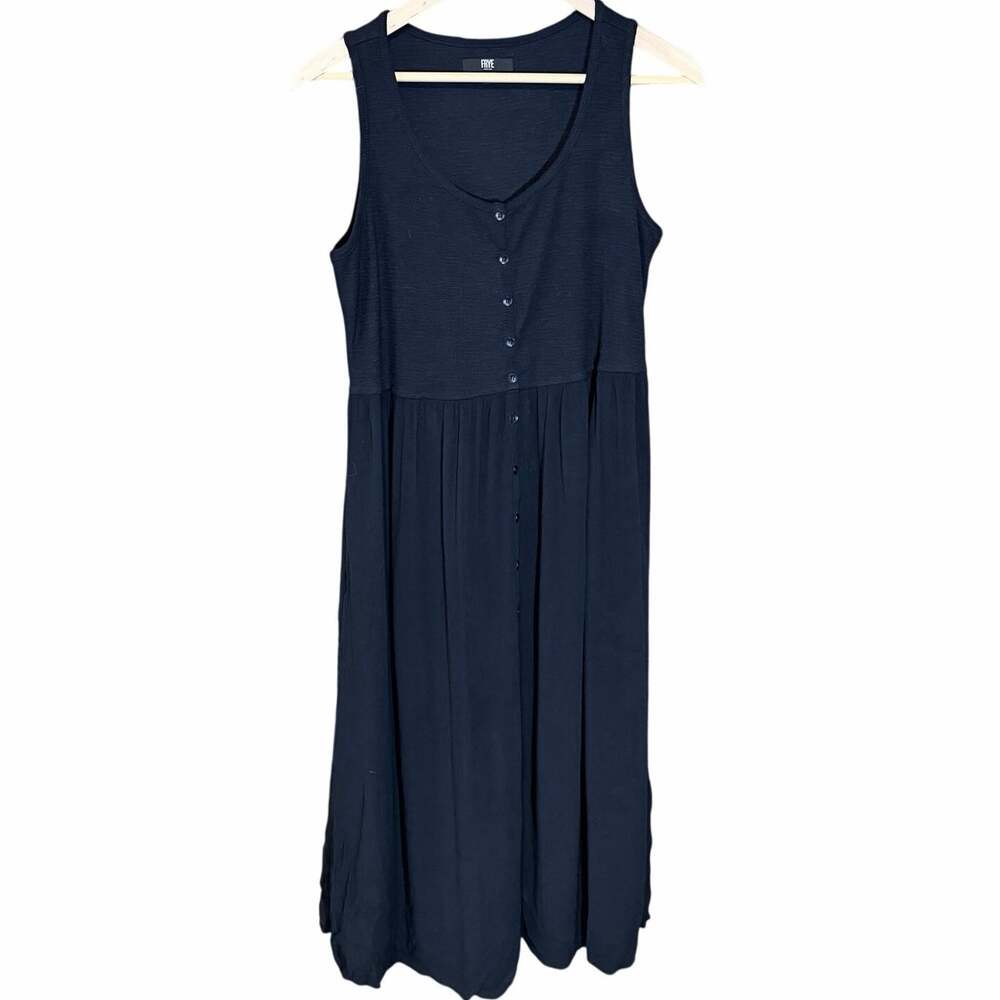 Frye black sleeveless button front dress Large witchy western staple minimal